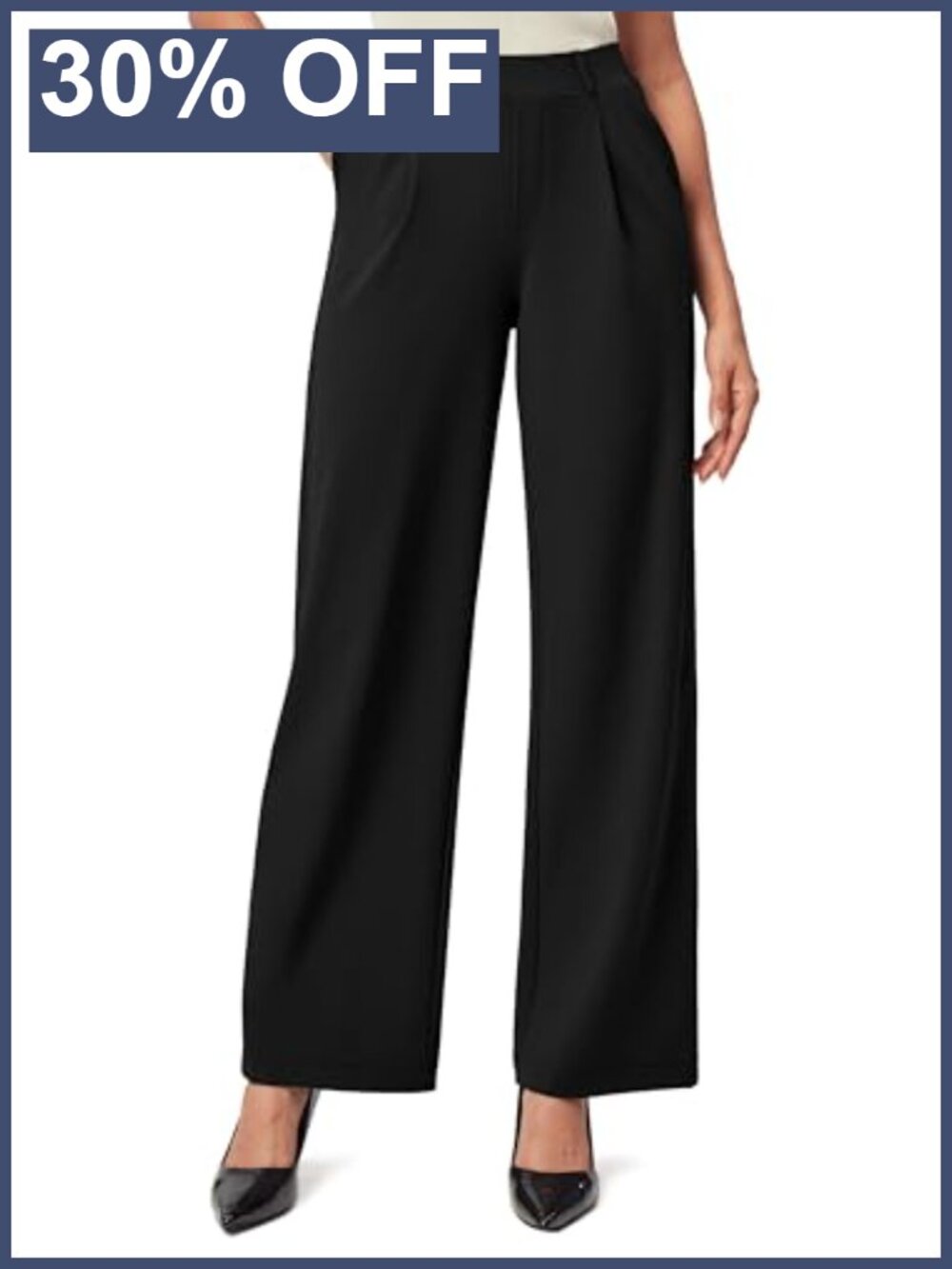 Wide Leg Stretchy Pull On High Waisted Dress Pants Work Business Casual
